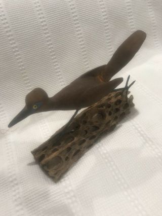 ‘75 Wood Hand Carved Roadrunner Bird Figurín Sculpture,  Made of Saguaro 2