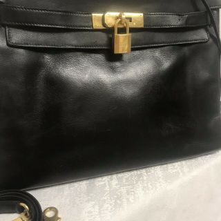 Authentic 1976 Vintage Hermes Kelly Retourne 32 Black Box Calf Satchel Bag Purse 2