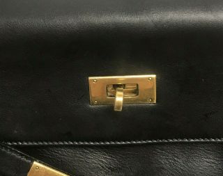 Authentic 1976 Vintage Hermes Kelly Retourne 32 Black Box Calf Satchel Bag Purse 6