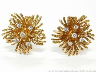 Tiffany Co 18k Gold Diamond Earrings Signed Vintage Freeform 20.  7gr Omega Backs