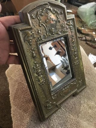 Antique Wall Mirror - - Pressed Brass Frame - - Ornate - - Beveled Mirror - - Quality - - Old