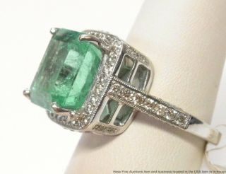 Huge Gia 11.  53ct Natural Colombian Emerald White Gold 2ctw Diamond Ring Mounting