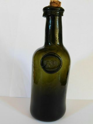 Small Quarter Size Antique C1791 Black Glass Seal Wine Bottle