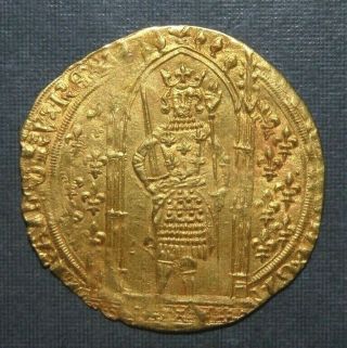 Medieval Gold Franc Charles V 1364 - 1380 Large Coin Ancient Crusader Cross Sword