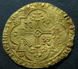 Medieval Gold Franc Charles V 1364 - 1380 Large Coin Ancient Crusader Cross Sword 2