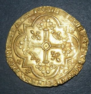 Medieval Gold Franc Charles V 1364 - 1380 Large Coin Ancient Crusader Cross Sword 3