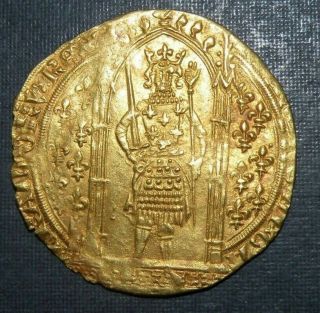 Medieval Gold Franc Charles V 1364 - 1380 Large Coin Ancient Crusader Cross Sword 4