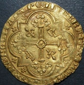 Medieval Gold Franc Charles V 1364 - 1380 Large Coin Ancient Crusader Cross Sword 5