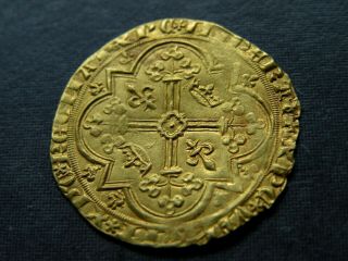 Medieval Gold Franc Charles V 1364 - 1380 Large Coin Ancient Crusader Cross Sword 7