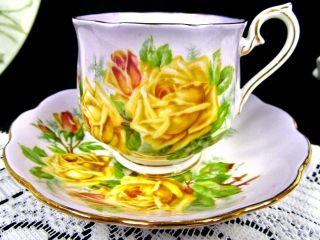Royal Albert Tea Cup And Saucer Lavender & Yellow Roses Teacup Tea Rose