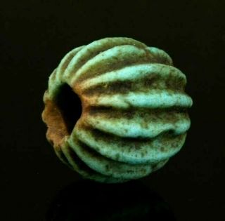 Ancient Roman Egyptian Faience Melon Bead,  2 - 1 Century Bce