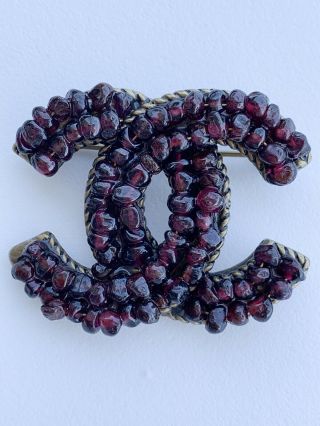 Authentic Chanel Cc Logo Brooch Pin Vintage Burgundy Made In France 2000