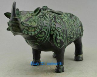 Collectible Old Chinese Bronze Handwork Carved Rhinoceros Statue 2