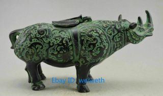 Collectible Old Chinese Bronze Handwork Carved Rhinoceros Statue 3