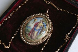 FINE ANTIQUE VICTORIAN ROSE GOLD SEED PEARL PERSEPHONE&DOVES PENDANT NECKLACE 6