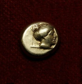 Gold Hecte.  Apollo And Goddess Artemis.  Ancient Greek Coin From Lesbos Mytilene.