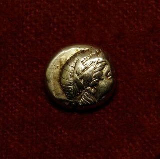 Gold Hecte.  Apollo and Goddess Artemis.  Ancient Greek coin from Lesbos Mytilene. 2