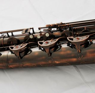 Professional Red Antique Baritone saxophone TaiShan Bari Sax Engraved bell 3