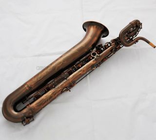 Professional Red Antique Baritone saxophone TaiShan Bari Sax Engraved bell 6