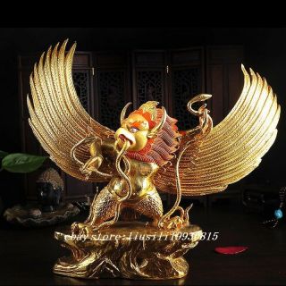 11“ Tibetan Buddhist Handmade Copper Statue Mikky Gilt Garuda Bird Buddha