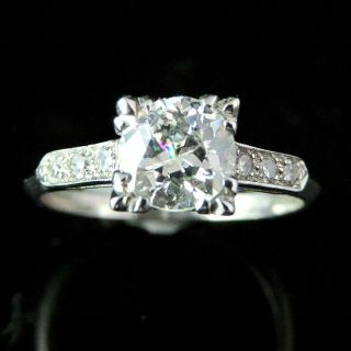 Estate Diamond Platinum Engagement Ring Vintage Old European Cut Bridal Gift