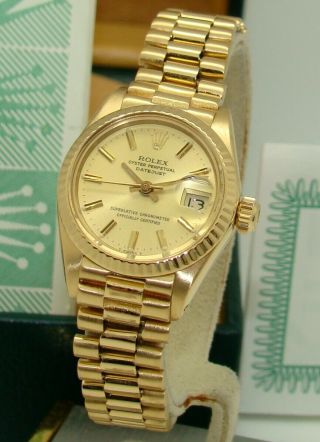 Rolex Womens 18k Gold Automatic Champagne Dial President Watch 6917 Box/pps 
