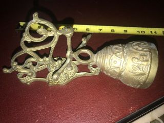 VINTAGE SOLID BRASS HANGING DOOR BELL WALL MOUNT ARROW CHURCH ORNATE DONKEY SHOP 2