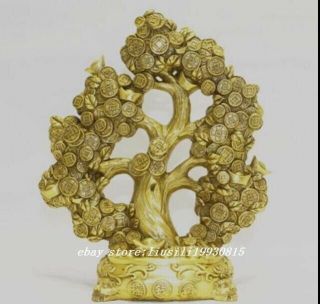 Chinese Folk Copper Bronze Feng Shui Lucky Wealth Money Yuanbao Coin Tree Statue