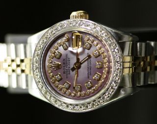 Rolex Ladies Datejust Oyster 18K Gold Stainless Diamond Dial Bezel 69173 5