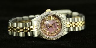 Rolex Ladies Datejust Oyster 18K Gold Stainless Diamond Dial Bezel 69173 6