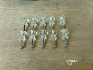 Matched Set Of 10 Antique Vintage Clear Glass Knobs.