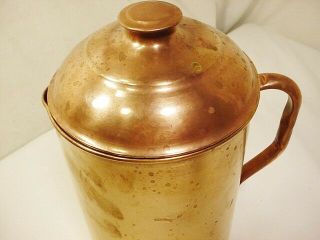 Vtg Antique Copper Water Jug Pitcher w Lid & Handle 10.  5 