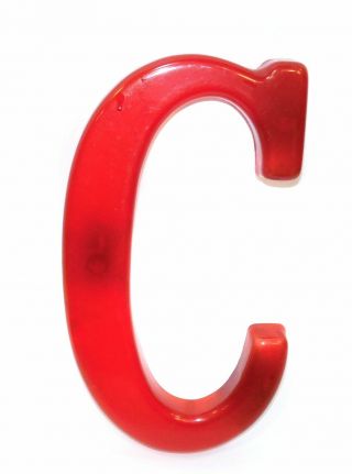 Vintage " C " 3 - D Molded Red Semi - Transparent Plastic 12 " Advertising Sign Letter