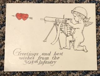 1918 308th Infantry Greeting Card 77th Division Ww1