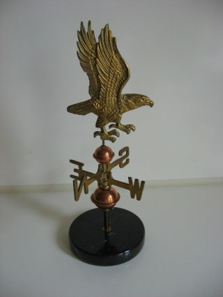 Vintage Solid Brass,  Copper,  Marble Table Top Weathervane With Eagle 11 " Tall
