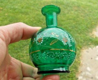 TEAL GREEN 1889 HAND PAINTED FLOWERS COLOGNE BOTTLE 4 1/4 