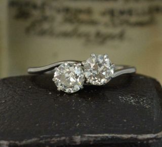 Edwardian 1.  10ct Old Cut Diamond And Platinum Toi Et Moi Engagement Ring