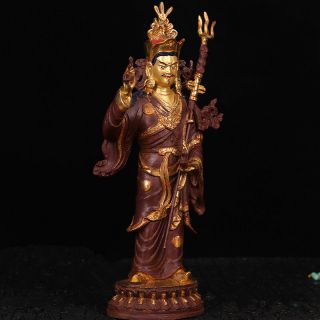 11 " Antique Tibet Buddhism Copper Gilt Hand Painting Padmasambhava Buddha Statue