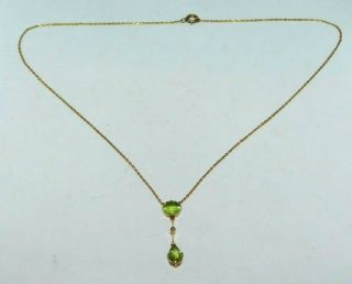 ANTIQUE,  EDWARDIAN 18CT GOLD PERIDOT SEED PEARL NECKLACE PENDANT 18K JEWELRY 2