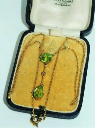 ANTIQUE,  EDWARDIAN 18CT GOLD PERIDOT SEED PEARL NECKLACE PENDANT 18K JEWELRY 3