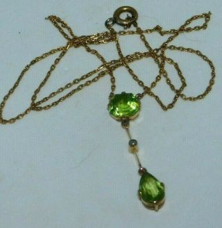 ANTIQUE,  EDWARDIAN 18CT GOLD PERIDOT SEED PEARL NECKLACE PENDANT 18K JEWELRY 5