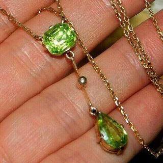 ANTIQUE,  EDWARDIAN 18CT GOLD PERIDOT SEED PEARL NECKLACE PENDANT 18K JEWELRY 6