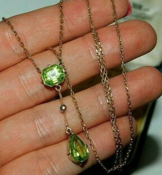 ANTIQUE,  EDWARDIAN 18CT GOLD PERIDOT SEED PEARL NECKLACE PENDANT 18K JEWELRY 7
