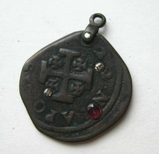 Fine Antique Ancient Bronze Coin Mine Cut Diamond Vtg Necklace Pendant