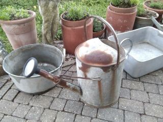 Vintage Galvanised Planters Watering Can Well Rusty Architectural Salvage Herbs