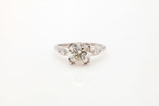 Antique 1950s $25,  000 2.  33ct Round Brilliant Diamond Platinum Wedding Ring