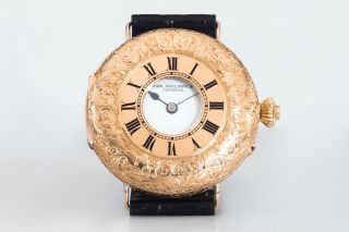 Antique Patek,  Philippe& Co Men’s Wrist Watch Solid Gold 18k Case Enamel