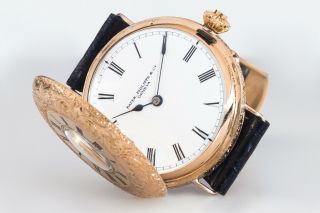 Antique Patek,  Philippe& Co Men’s Wrist Watch Solid Gold 18K Case Enamel 6