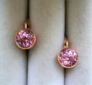 Russian Russia 14K 583 Rose Pink Gold Brilliant Cut Pink Tourmaline Earrings 10