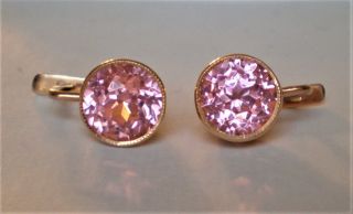 Russian Russia 14K 583 Rose Pink Gold Brilliant Cut Pink Tourmaline Earrings 4